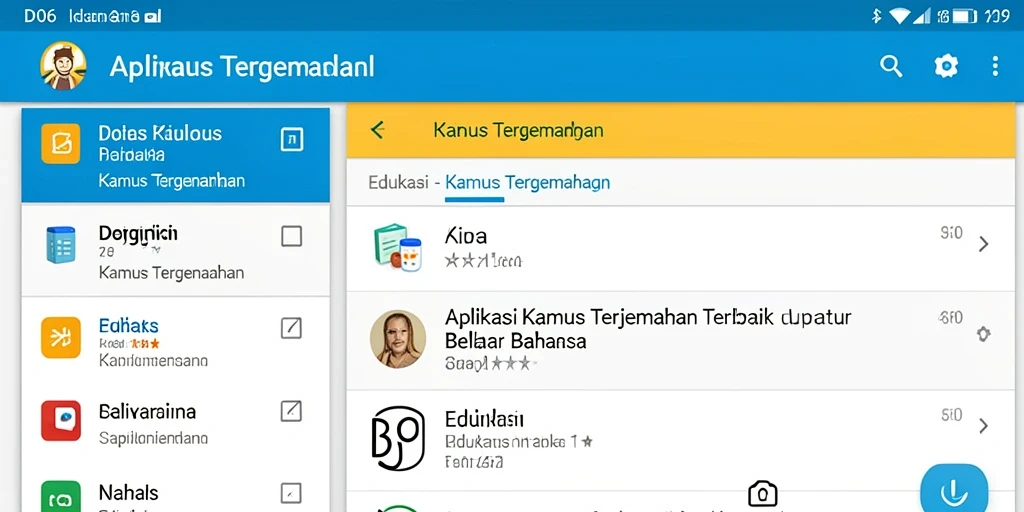 Tampilan antarmuka D06 yang sederhana dan fungsional untuk Kamus Terjemahan.