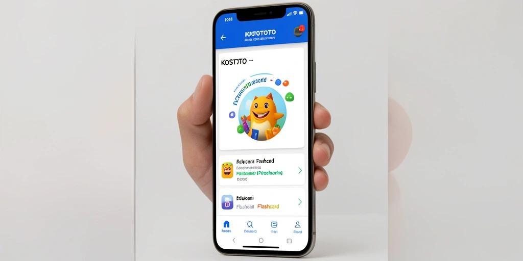 Antarmuka KOSTOTO yang menarik dengan fungsi Flashcard yang interaktif.
