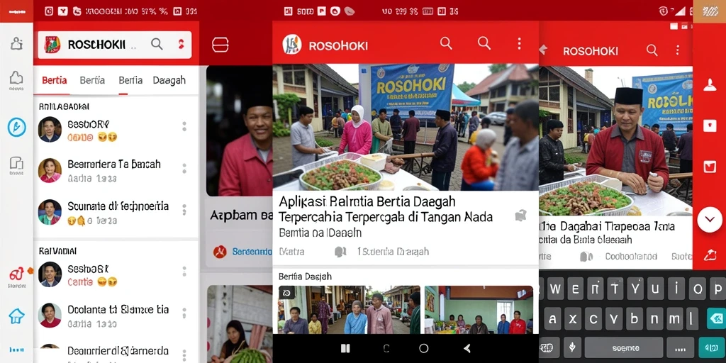 Tampilan antarmuka aplikasi ROSOHOKI dengan berbagai kategori berita.